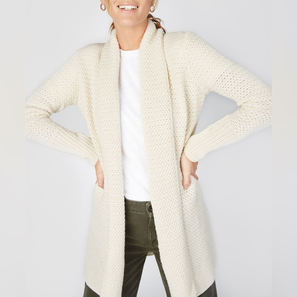 IrelandsEye Dublin Kilcoole Textured Coatigan Natural Cream Merino Wool Cardigan